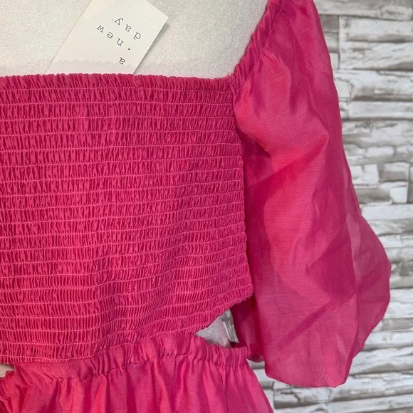 A New Day Puff Short Sleeve Cut Out Bubble A-Line Dress BARBIE PINK - Picture 6 of 13